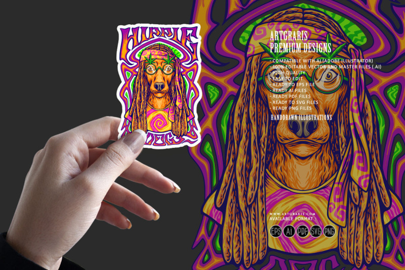 hippie-dog-on-psychedelic-art-frame-background-illustrations