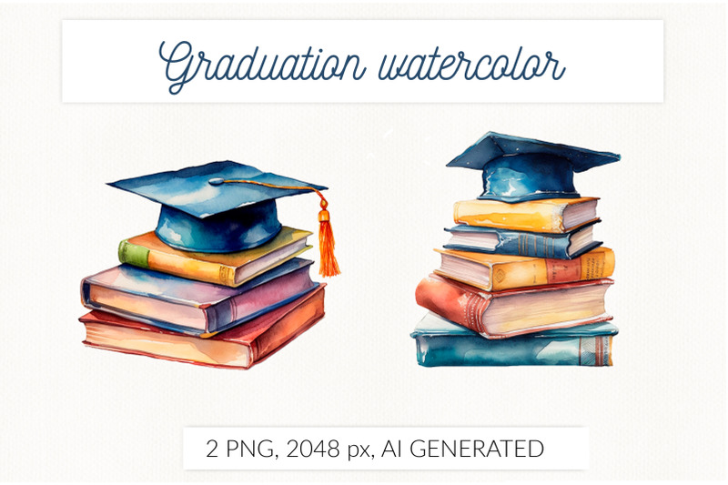watercolor-graduation-cap-with-books-vintage-watercolor