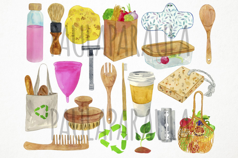 watercolor-zero-waste-clipart-eco-friendly-clipart-recycle-clipart
