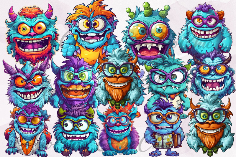 cartoon-nerdy-monsters-illustrations