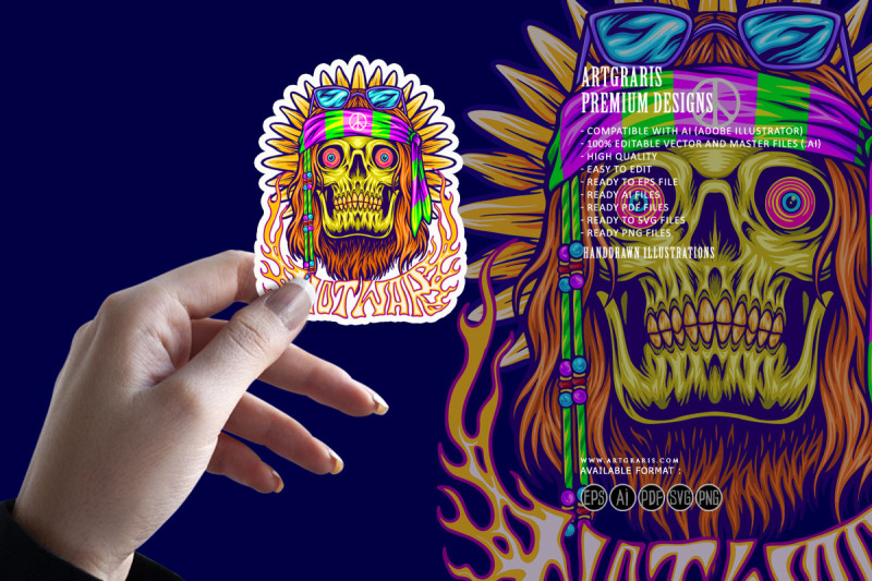 hippie-skull-with-classic-sunflower-trippy-background-illustrations