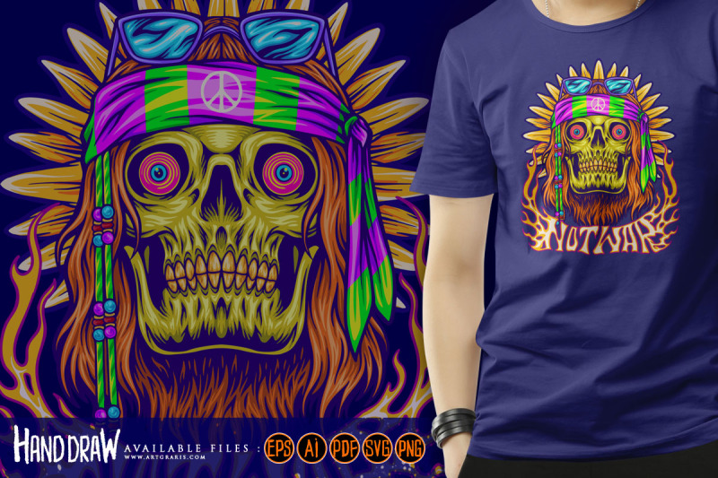 hippie-skull-with-classic-sunflower-trippy-background-illustrations