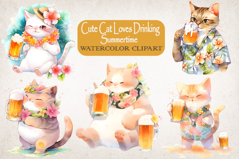 cute-cat-drinking-summertime-bundle