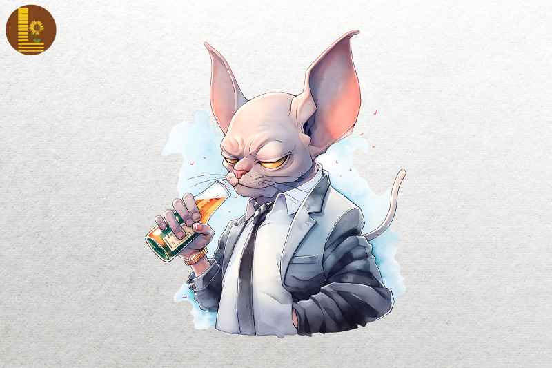 gangster-sphynx-cat-drinking-bundle