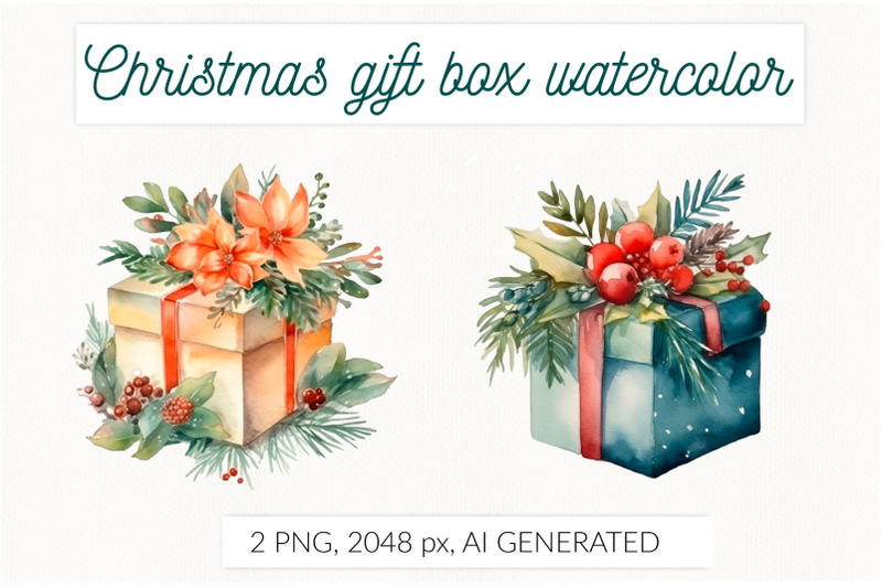 christmas-gift-box-watercolor-ai-generative-farmhouse-chris