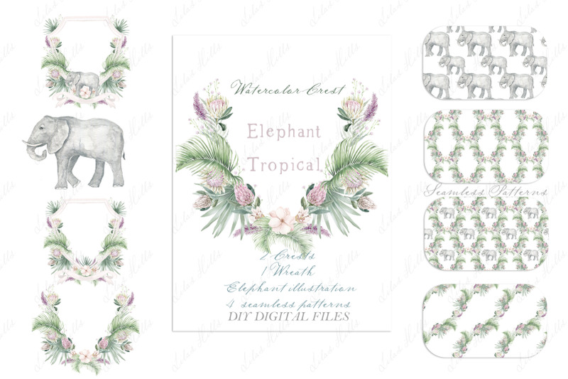 elephant-crest-family-watercolor-crest-diy-soft-pink