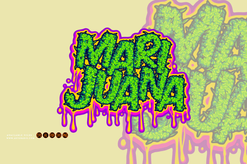 marijuana-lettering-word-with-melted-buds-texture-illustrations