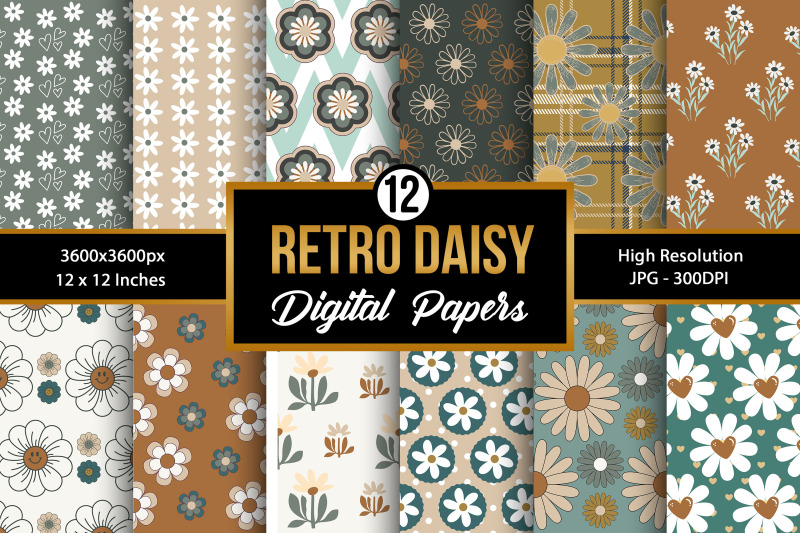 retro-daisy-flowers-digital-paper-patterns