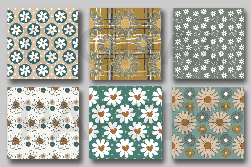 retro-daisy-flowers-digital-paper-patterns