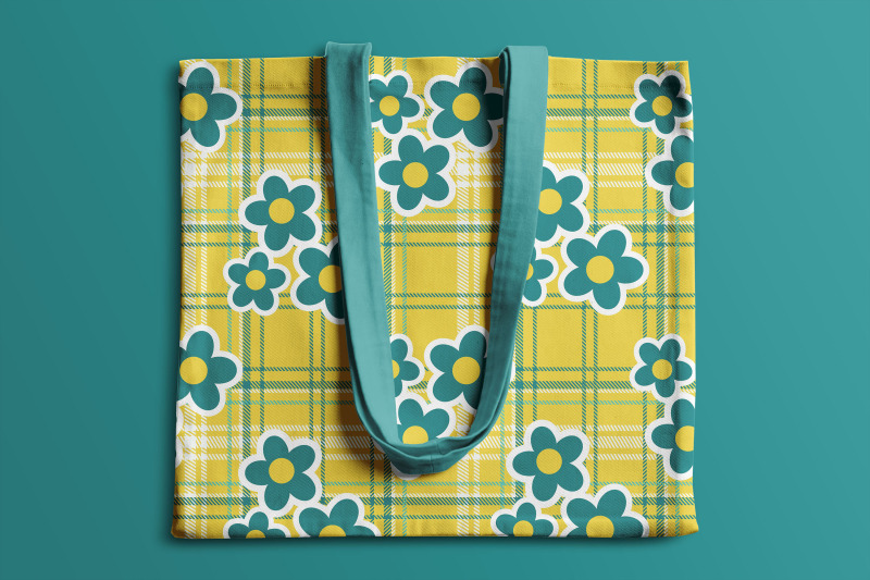 yellow-and-teal-flowers-digital-papers