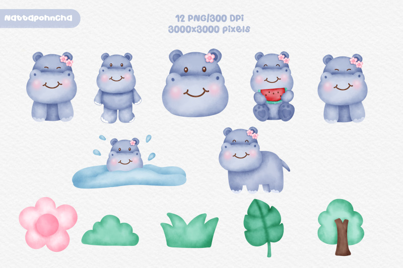 watercolor-cute-hippopotamus-clipart