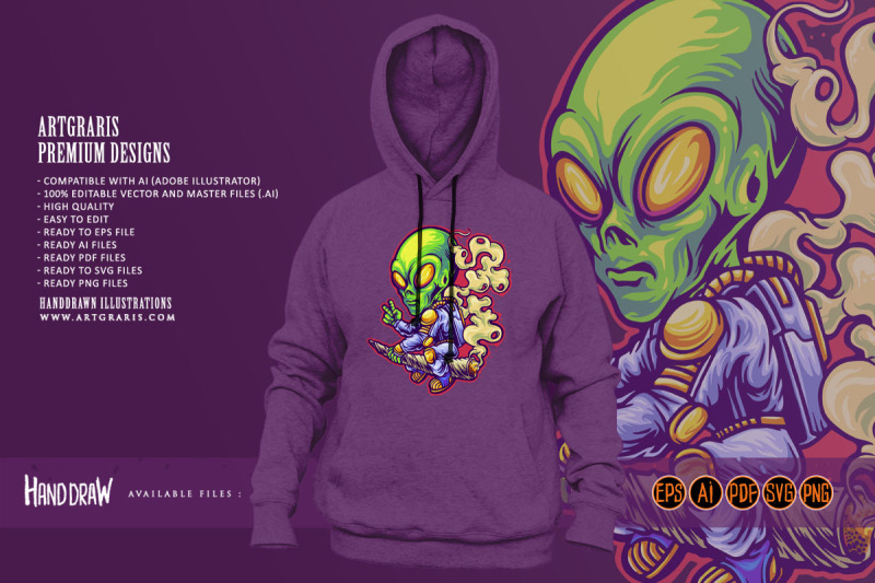 astronaut-alien-ride-cannabis-joint-rocket-illustrations