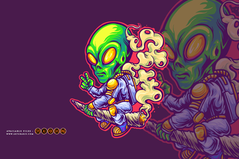 astronaut-alien-ride-cannabis-joint-rocket-illustrations