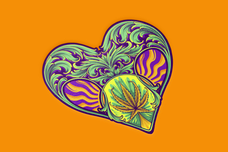 engraving-ornament-heart-shape-frame-with-cannabis-leaf-illustrations