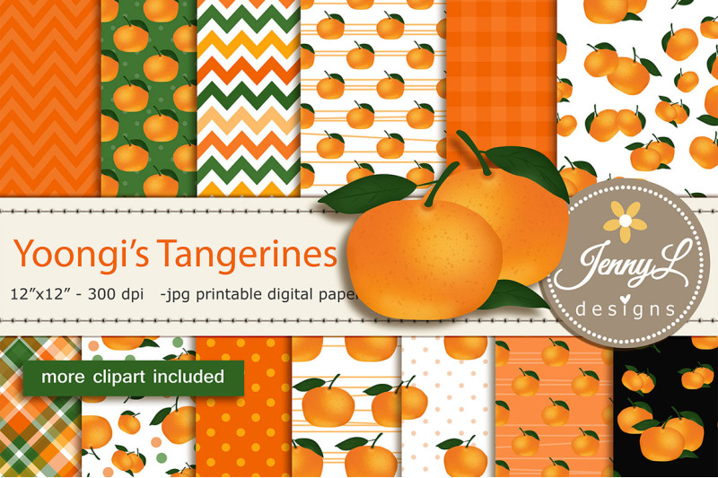 tangerines-digital-papers-and-tangerine-fruit-clipart
