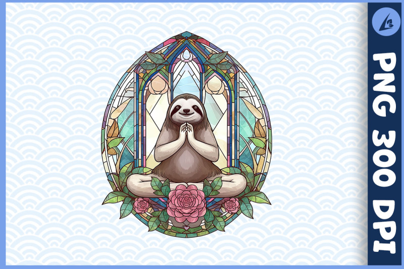 floral-sloth-yoga-pose-stained-glass