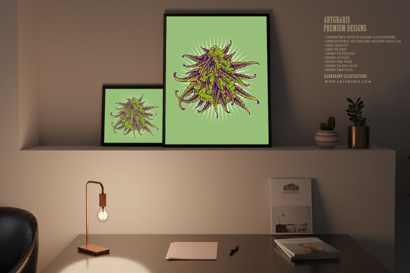 cannabis-indica-buds-strain-botanical-logo-illustrations