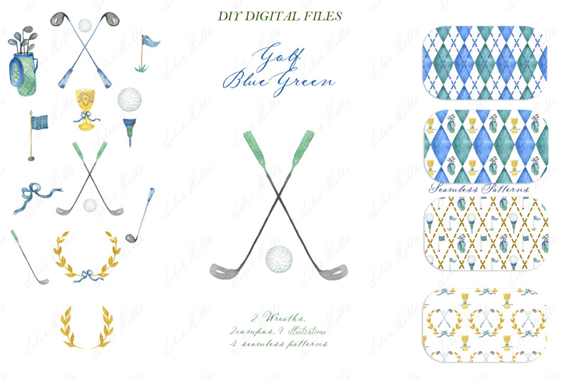 golf-clipart-argyle-pattern-retro-green-blue-vintage