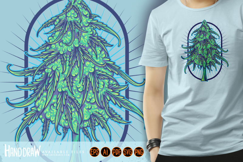 cannabis-sativa-flower-buds-strain-logo-illustrations