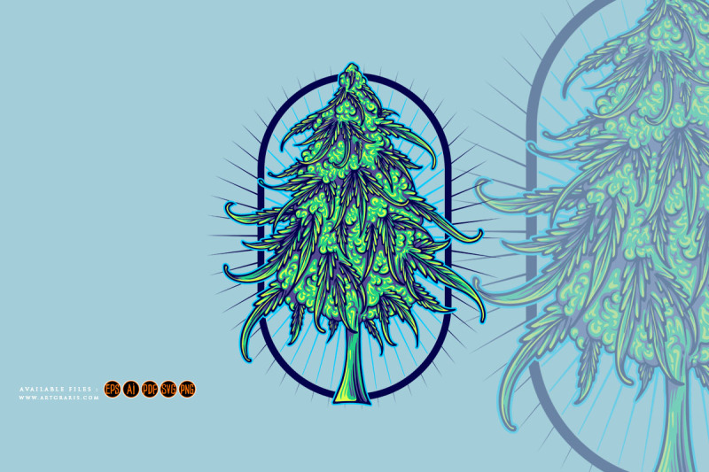 cannabis-sativa-flower-buds-strain-logo-illustrations