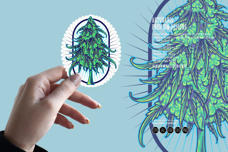 cannabis-sativa-flower-buds-strain-logo-illustrations