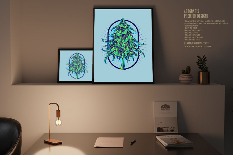 cannabis-sativa-flower-buds-strain-logo-illustrations