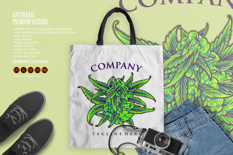 cannabis-flower-buds-strain-botanical-logo-illustrations