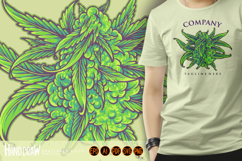 cannabis-flower-buds-strain-botanical-logo-illustrations