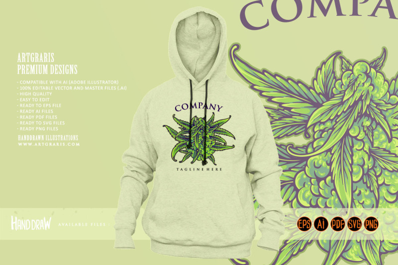 cannabis-flower-buds-strain-botanical-logo-illustrations