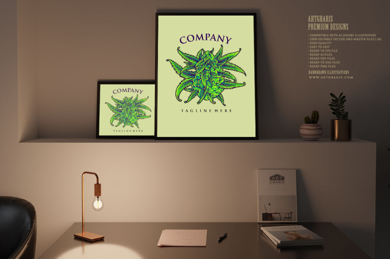 cannabis-flower-buds-strain-botanical-logo-illustrations