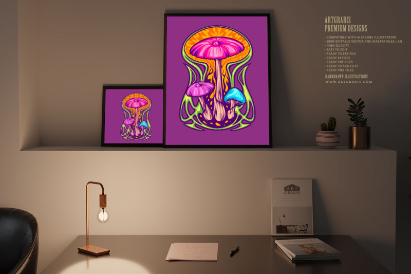 magic-mushroom-psycho-plant-on-trippy-background-illustrations