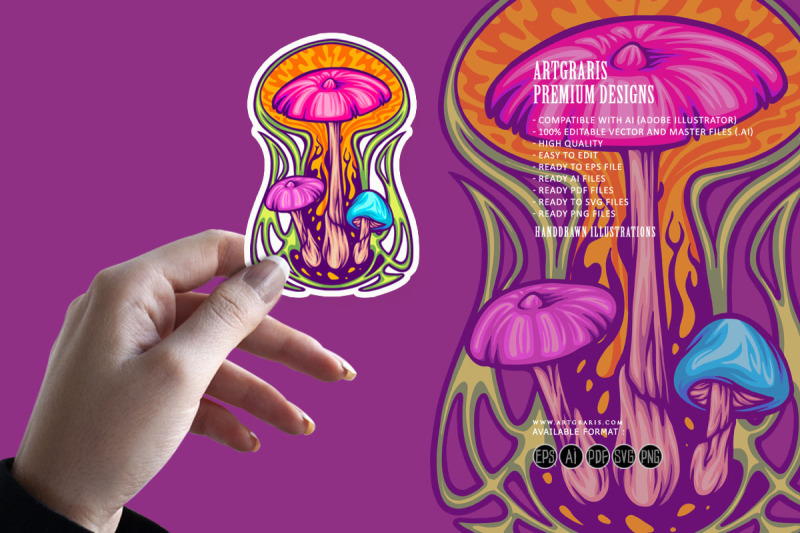 magic-mushroom-psycho-plant-on-trippy-background-illustrations