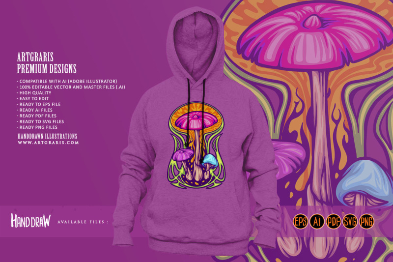 magic-mushroom-psycho-plant-on-trippy-background-illustrations