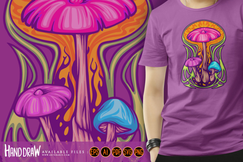 magic-mushroom-psycho-plant-on-trippy-background-illustrations