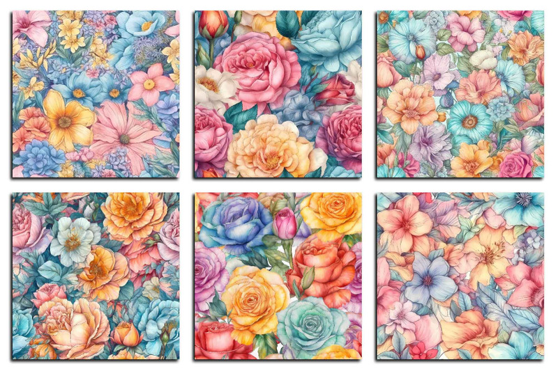 hand-drawn-rainbow-flowers-roses-and-peonies-textures