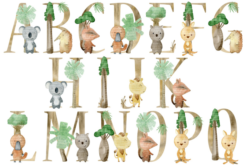 watercolor-alphabet-with-australian-animals