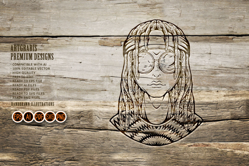 hippie-alien-head-girl-dreads-bohemian-logo-illustrations-silhouette