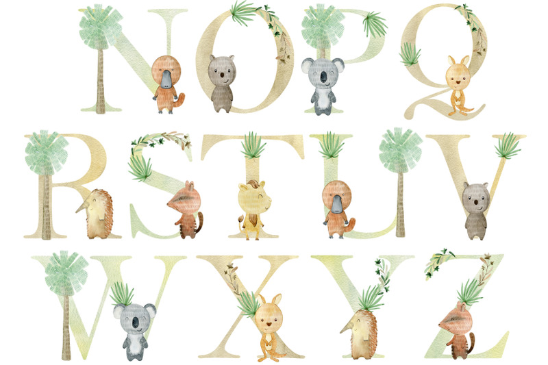 alphabet-with-watercolor-australian-animals