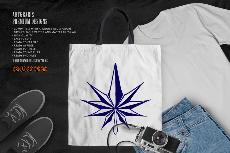 elegant-cannabis-leaf-diamond-logo-illustrations-silhouette