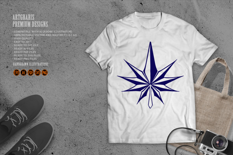 elegant-cannabis-leaf-diamond-logo-illustrations-silhouette