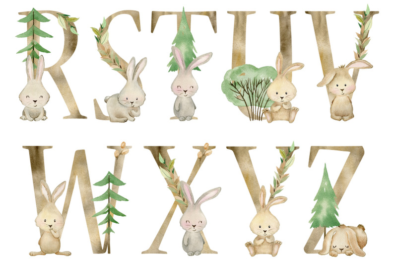 watercolor-alphabet-with-bunnies