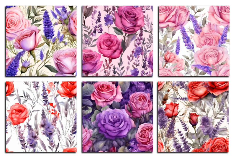 watercolor-lavender-roses-digital-paper-seamless-patterns