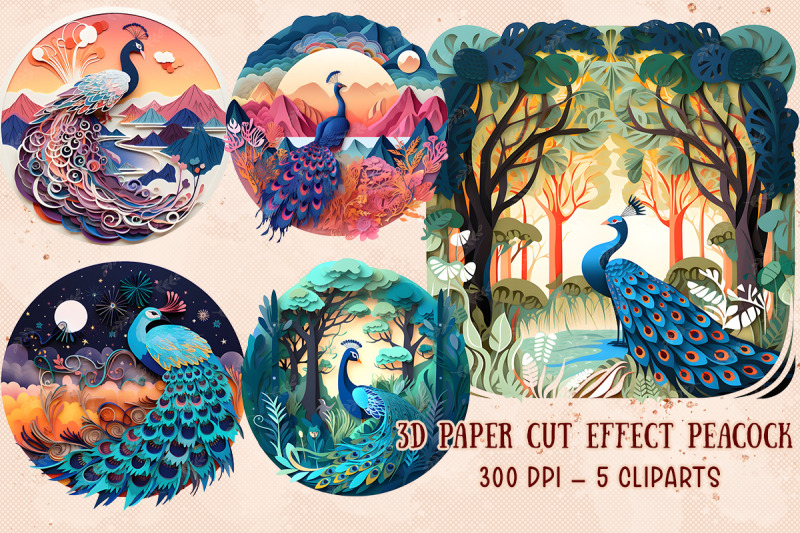 3d-paper-cut-effect-peacock-sublimation