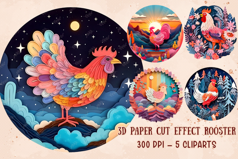 3d-paper-cut-effect-rooster-sublimation