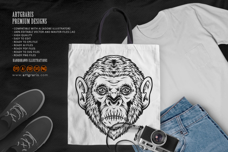 monkey-head-sugar-skull-dia-de-los-muertos-logo-illustrations