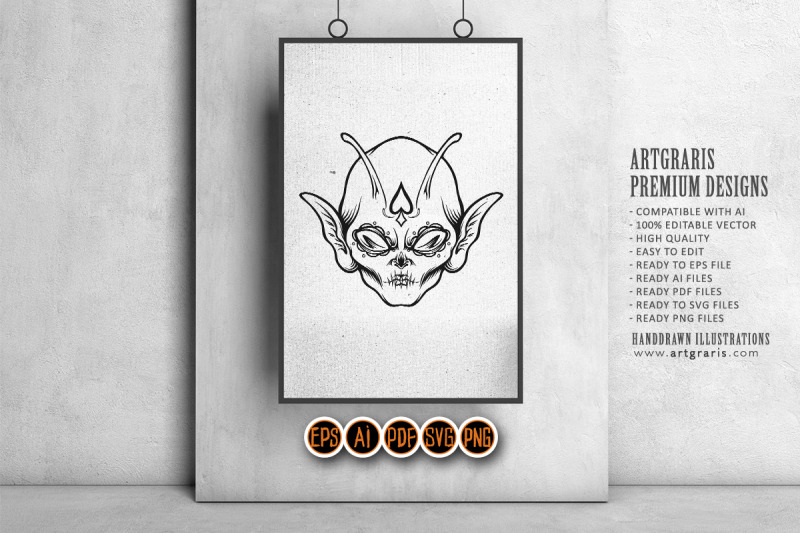 alien-head-sugar-santa-dia-de-los-muertos-logo-illustrations