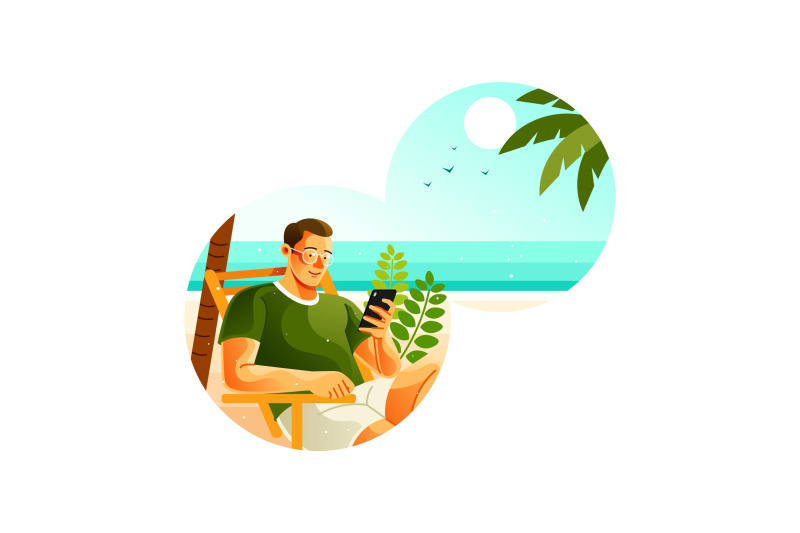 man-using-smartphone-on-beach-in-summer