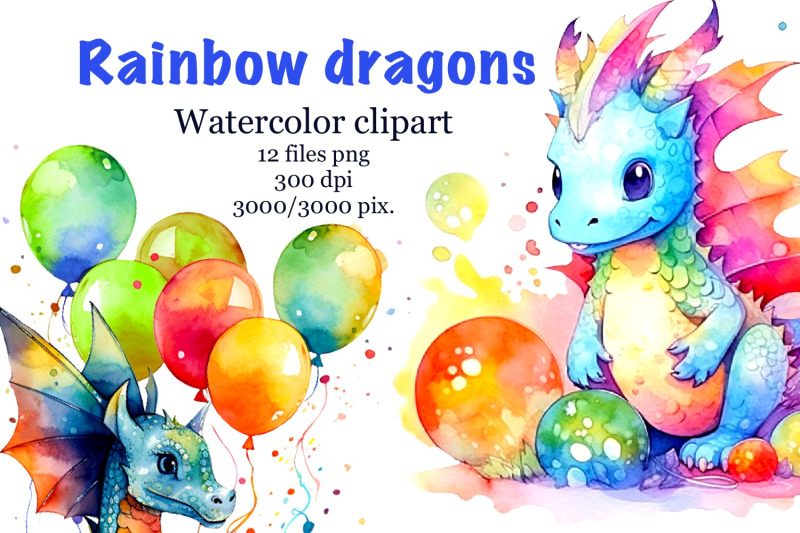 rainbow-dragons-watercolor-clipart
