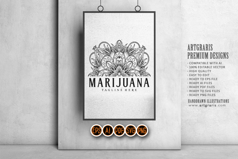 marijuana-half-mandala-weed-leaf-ornament-monochrome