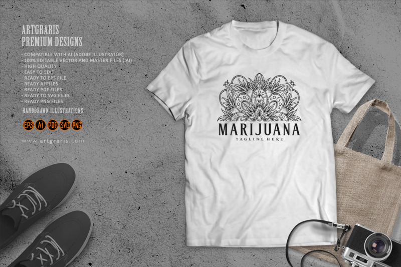 marijuana-half-mandala-weed-leaf-ornament-monochrome